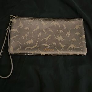 The Art Faculty-Gray Metallic Dinosaur Pattern Wristlet Bag